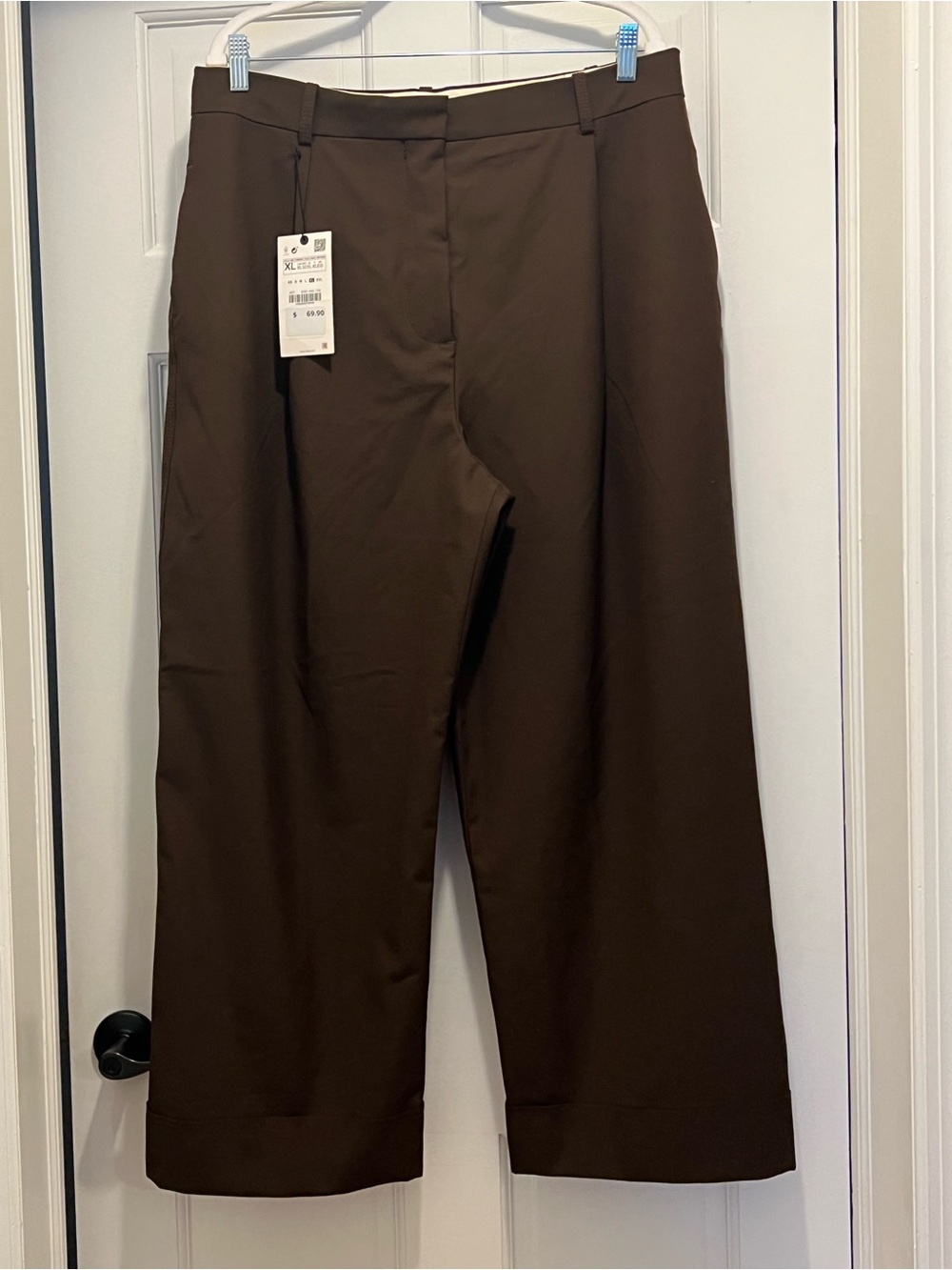 Zara Women’s Wide-Leg Cropped Pants in Dark Brown